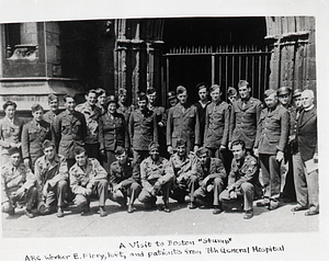 A visit to Boston "stump." ARC worker E. Flory, left, and patients from 7th General Hospital