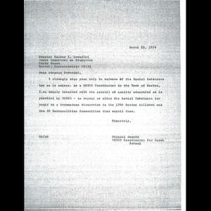 Letter, Senator Walter I. Boverini, March 25, 1974.