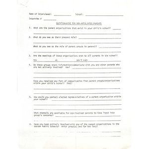 Questionnaire for non-affiliated parents.