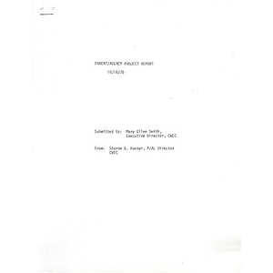 Parent agency liaison project report, 10/18/76.