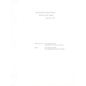 Parent/agency liaison project monthly status report, July 30, 1976.