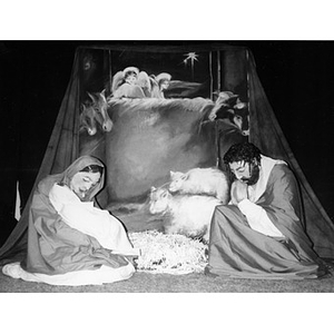 Nativity scene on the stage of the Jorge Hernandez Cultural Center for a community celebration.