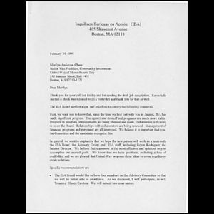 Letter from Jolanda Tubens to Marilyn Anderson Chase.