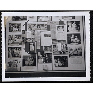 A bulletin board of Tom Pappas Chefs' Club photos and press clippings