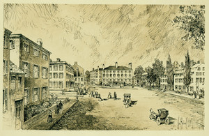 Drawing of Bowdoin Square, Boston, Mass.