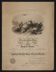 American Baptist Home Mission Society membership certificate, 1870s