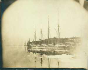 View of the schooner Augustus Hunt docked at Boston Gas Light Company, North End Works, Boston, Mass., undated