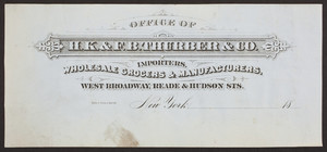 Billhead for H.K. & F.B. Thurber & Co., wholesale grocers & manufacturers, West Broadway, Reade & Hudson Streets, New York, New York, ca. 1800