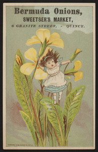 Trade card for Sweetser's Market, Bermuda onions, 6 Granite Street, Quincy, Mass., undated