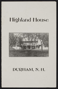 Brochure for the Highland House, inn, Durham, New Hampshire, undated