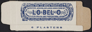 Box for Lo-Belo Plasters, manufactured by Bryant Manufacturing Co., Arlington, Mass., undated
