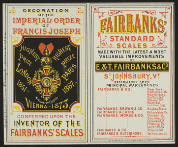 Fairbanks' Standard Scales, E. & T. Fairbanks & Co., St. Johnsbury, Vermont, 1876