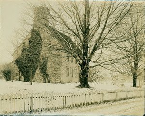 Oblique exterior view of the Eleazer Arnold House, in winter, Lincoln, R.I., undated