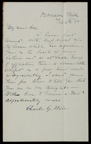 Charles G. Weir to Thomas Lincoln Casey, February 6, 1882