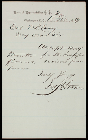 [John] H. Starin to Thomas Lincoln Casey, February 11, 1880