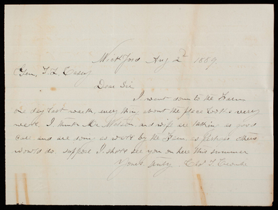 Charles T. Crombe To Thomas Lincoln Casey, August 2, 1889