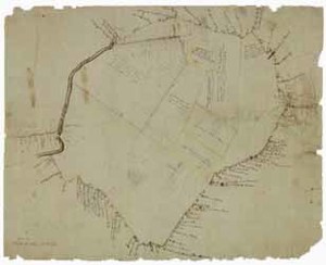 Manuscript map of the boundaries of Bedford, Mass., circa 1760