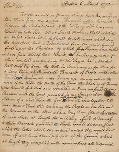 Letter from Andrew Oliver, Jr. to Benjamin Lynde, 6-7 March 1770
