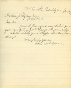 Letter from Benjamin Smith Lyman to Arthur J. Pilgrim, Esq.