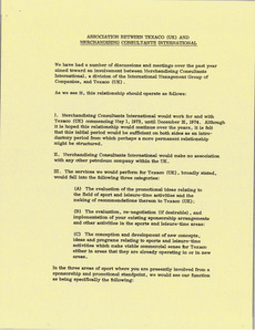Memorandum from Mark H. McCormack concerning the association between Texaco (UK) and Merchandising Consultants International