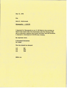 Memorandum from Mark H. McCormack to travel file