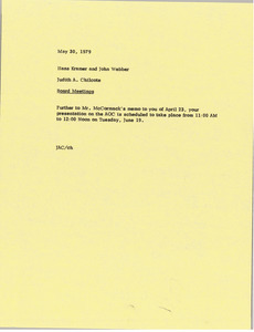 Memorandum from Judy A. Chilcote to Hans Kramer and John Webber