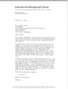 Letter from Mark H. McCormack to Brian Tobin