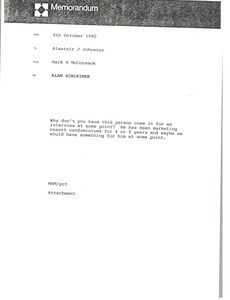 Memorandum from Mark H. McCoramck to Alastair J. Johnston