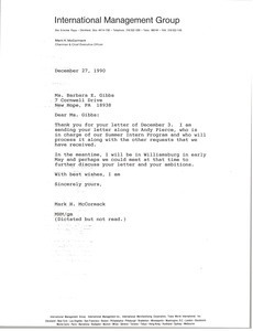 Letter from Mark H. McCormack to Barbara E. Gibbs