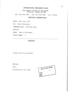 Fax from Mark H. McCormack to Breck McCormack