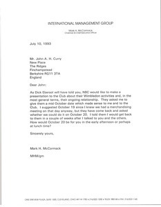 Letter from Mark H. McCormack to John A. H. Curry