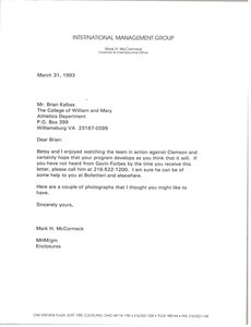 Letter from Mark H. McCormack to Brian Kalbas