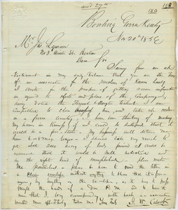 Letter from J. W. Calvert to Jospeh Lyman