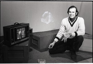 Commune members at the WGBY Catch 44 (public access television) interview: unidentified crew member with video monitor