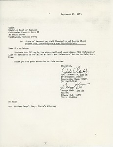 Letter from Judi Chamberlin and George Ebert to the Vermont court clerk