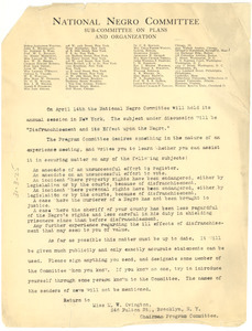 Circular Letter from the National Negro Committee