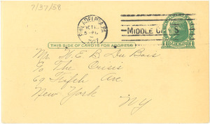Postcard from Pennsylvania Railroad to W. E. B. Du Bois