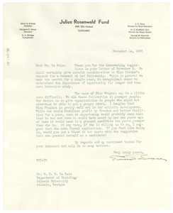 Letter from Julius Rosenwald Fund to W. E. B. Du Bois