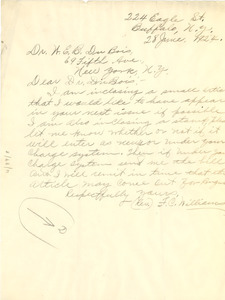 Letter from F. C. Williams to W. E. B. Du Bois
