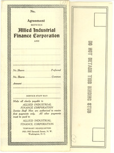 Allied Industrial Finance Corporation original agreement