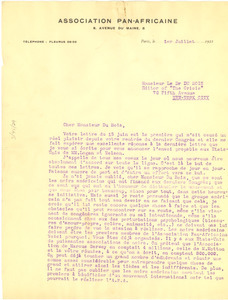 Letter from Isaac Beton to W. E. B. Du Bois