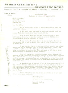 Letter from American Committee for a Democratic World to W. E. B. Du Bois