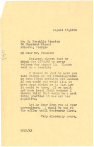 Letter from W. E. B. Du Bois to E. Franklin Frasier - Digital Commonwealth