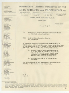 Circular letter from Independent Citizens' Committee of the Arts, Sciences and Professions to Officers and Members of Division Executive Boards and Political Action Committees