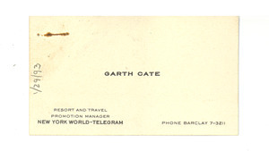 Business card from Garth Cate