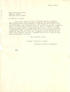 Letter from Franklin F. Hopper to Catherine Latimer