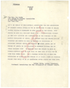 Telegram from Walter White to Jan Smuts