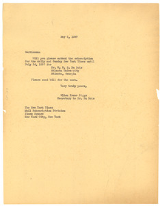 Letter from Ellen Irene Diggs to New York Times