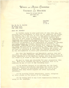 Letter from Writers and Artists Committee for Thomas and Maurer to W. E. B. Du Bois
