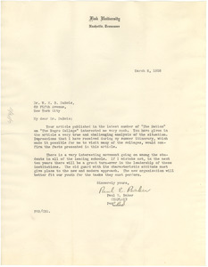 Letter from Paul E. Baker to W. E. B. Du Bois